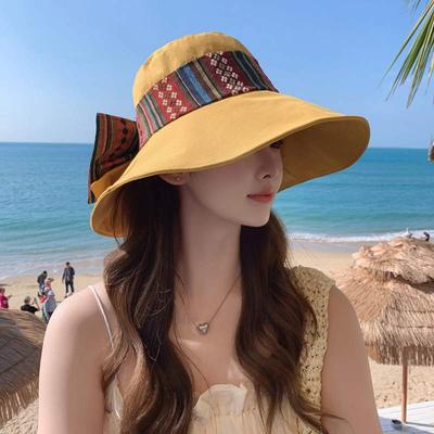 Женская весенне-летняя корейская шляпа рыбака с большими полями и складным этническим узором, солнцезащитная шляпа для путешествий, пляжная панама