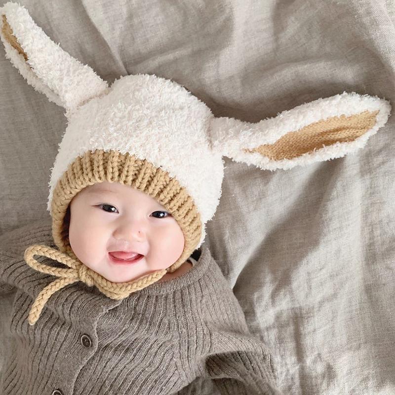 Winter Plush Baby Bunny Hat Cute Warm Kids Beanie Cap Korean Infant Girls Boys Knit Ear Protection Caps Toddler Bonnet