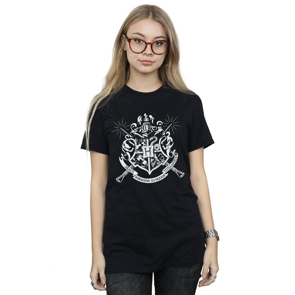 Harry Potter Womens/Ladies Hogwarts Badge Wands Cotton Boyfriend T-Shirt