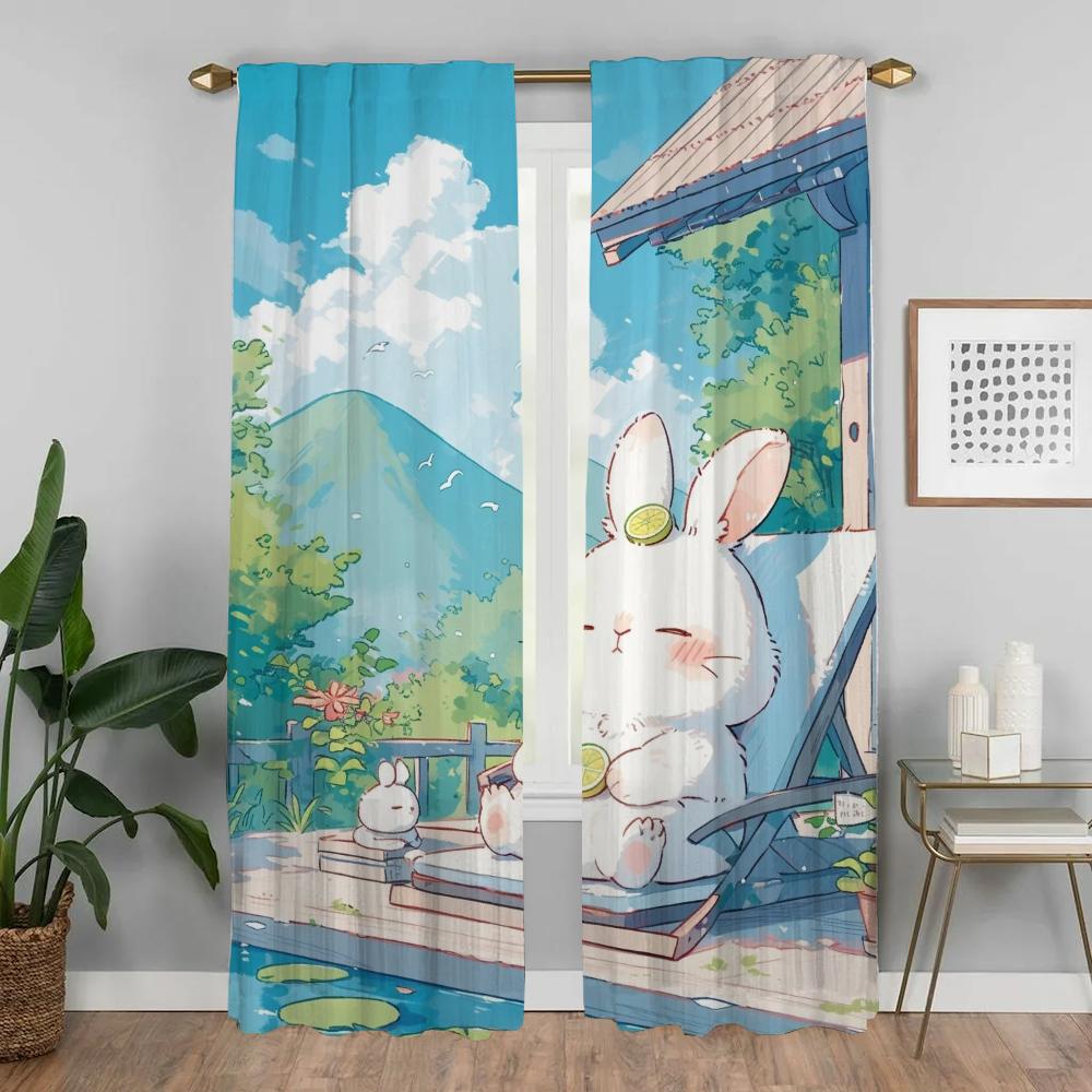 Good Morning Curtains Child Room Living Room Curtain Halloween Decoration Tulle for Bedroom Partition Shades Curtains 2 Pieces