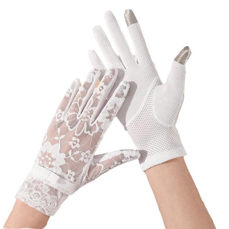 Новые солнцезащитные перчатки женские весенне-летние для улицы, для езды, для вождения, кружевные, нескользящие, с бантом