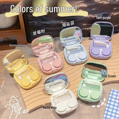 Портативный контейнер для контактных линз с зеркальцем и пинцетом - Однотонный женский для хранения