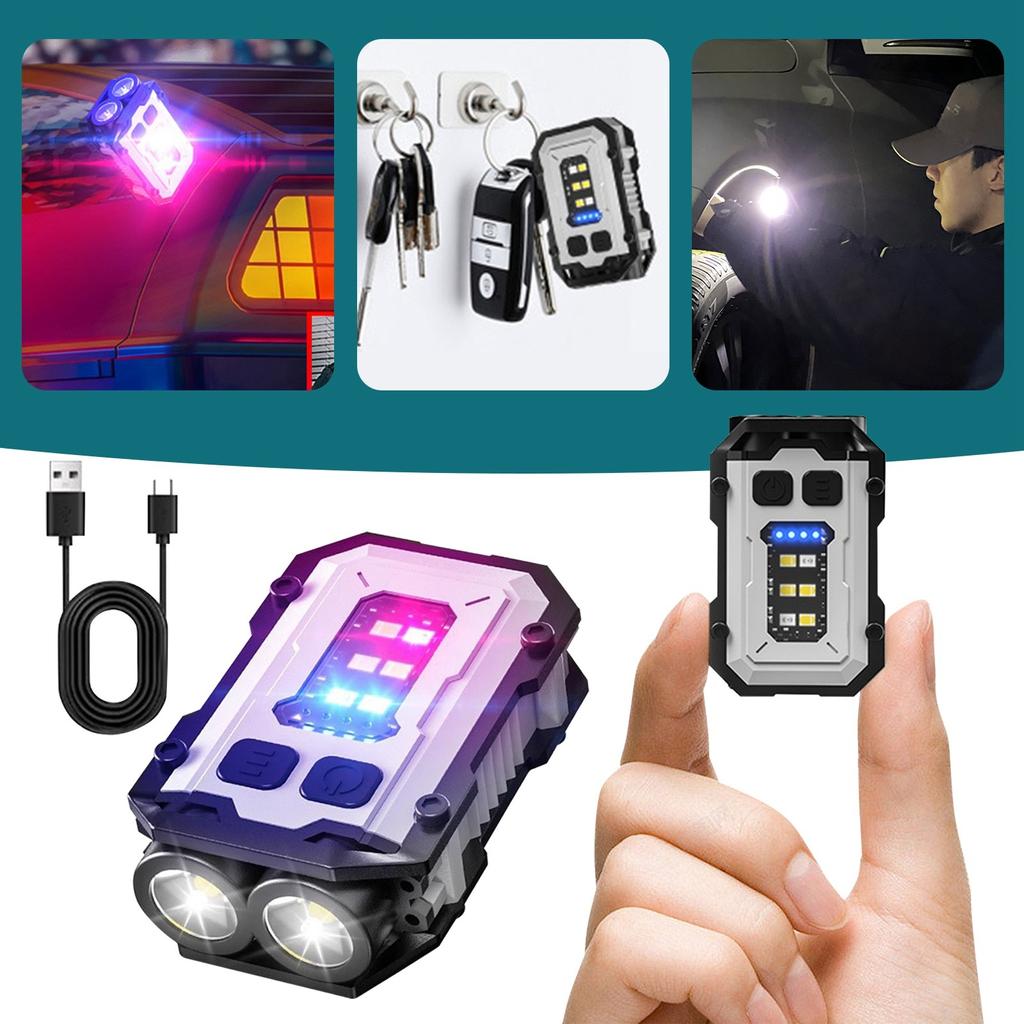 LED Low-power Flashlight With Red And Blue Flashing Lights, 8-mode USB Rechargeable Keychain Flashlight, Portable Camping And Hiking Flashlight