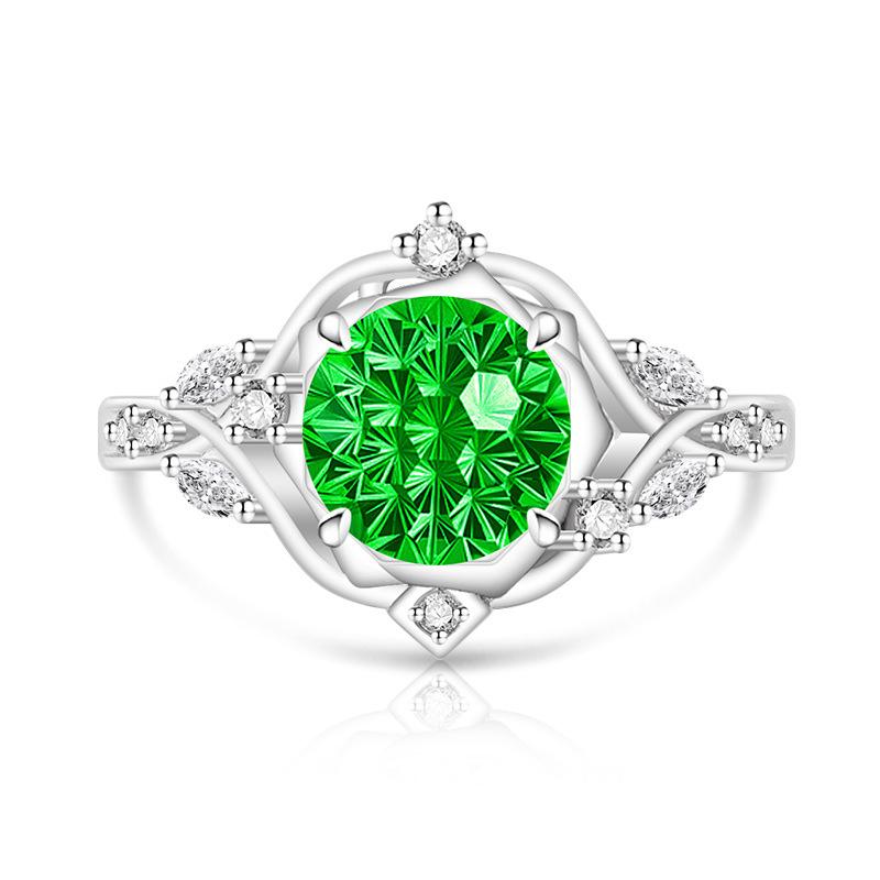 925 Sterling Silver Firework Cut Vine Colored Gemstone Ring Inlaid High Carbon Diamond Gold Plated Bud Ring for Women Drop Shipping