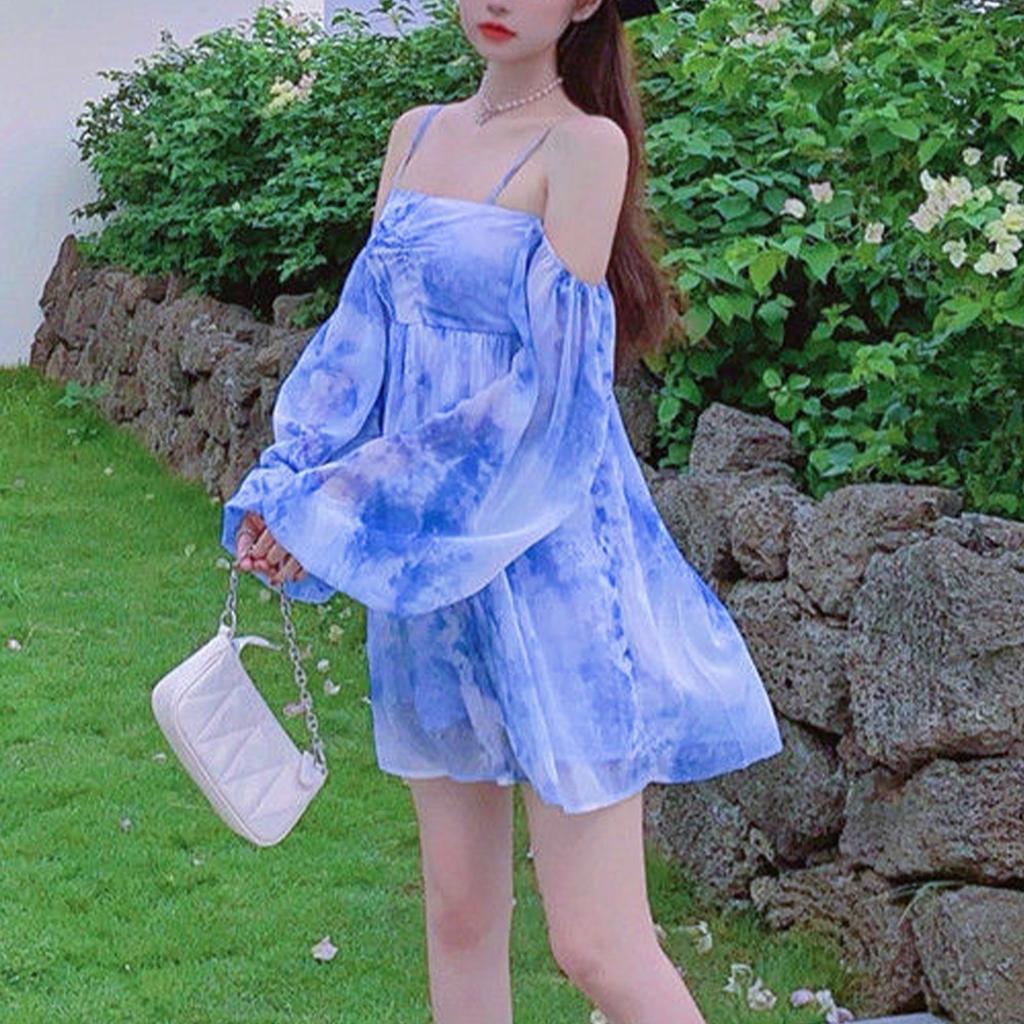 Женская модная и повседневная трендовая короткая юбка в стиле ретро с длинными рукавами и пузырьковыми рукавами