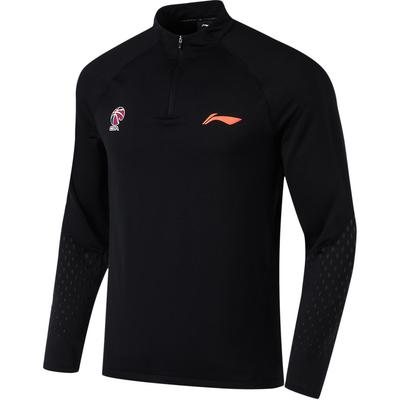 Li Ning Удобный повседневный свитер с воротником-стойкой, простая футболка с длинным рукавом и принтом в виде букв, мужские топы, черный цвет ATLU083-1