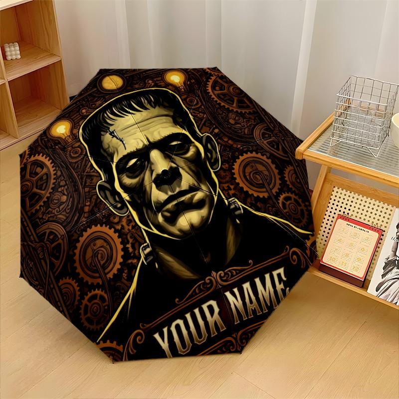 Custom Text Automatic 8 Bone Umbrella, Portable Sun Rain Protection UmbrellaFrankenstein's Monster