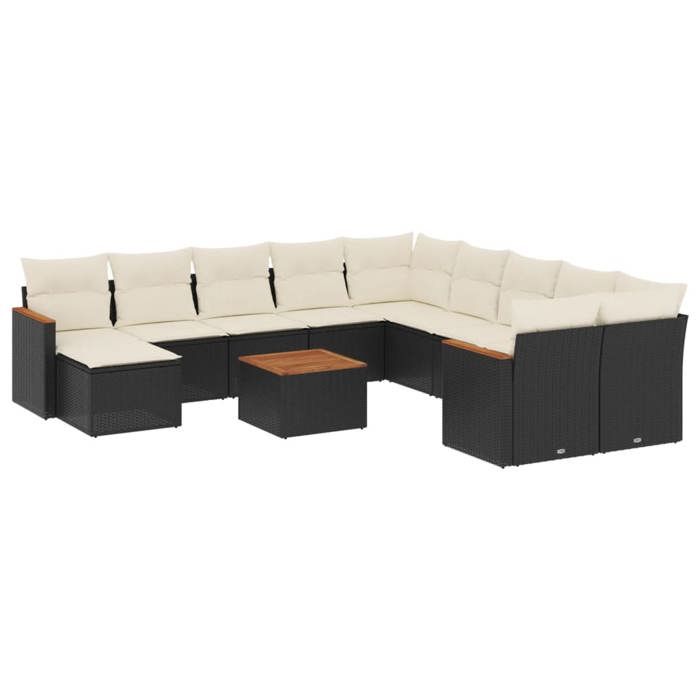 VidaXL Salon de Jardin avec Coussins 12 pcs, Canapés de Terrasse, Ensemble de Meubles de Patio, Mobilier d'Extérieur, Noir 3226574