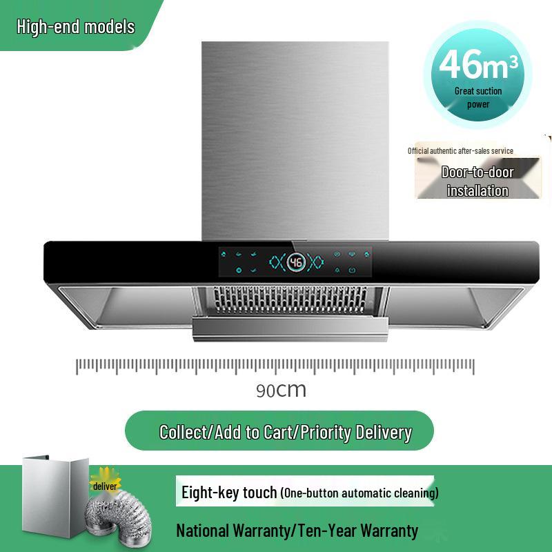 European Style High Suction Kitchen Range Hood: Top Mount T-Type with Automatic Cleaning.