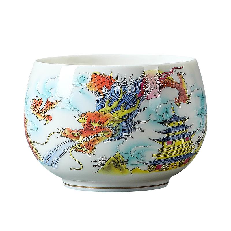 Suet jade porcelain dragon and phoenix master cup single cup high-end Dehua white porcelain personal special teacup activity souvenir