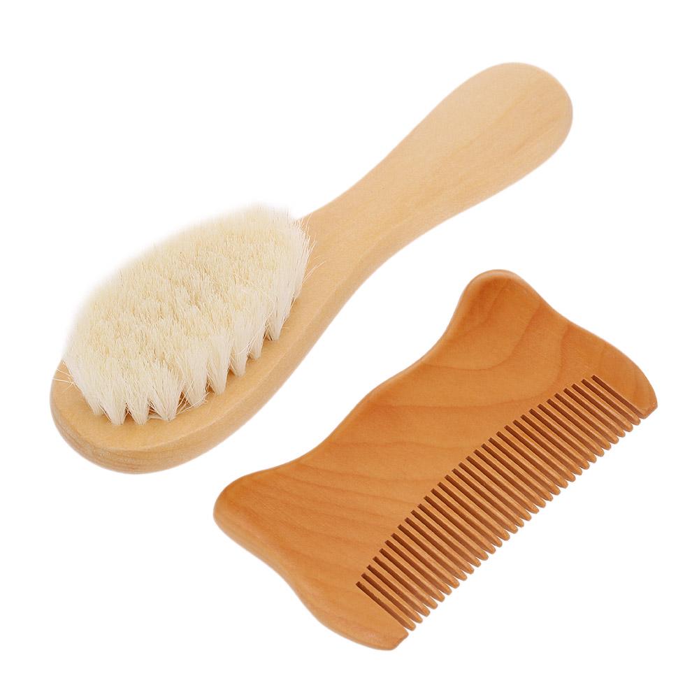 2pcs/Set Baby Hair Brush Comb Natural Wool Wooden Hairbrush Newborn Infant Comb Head Massager Baby
