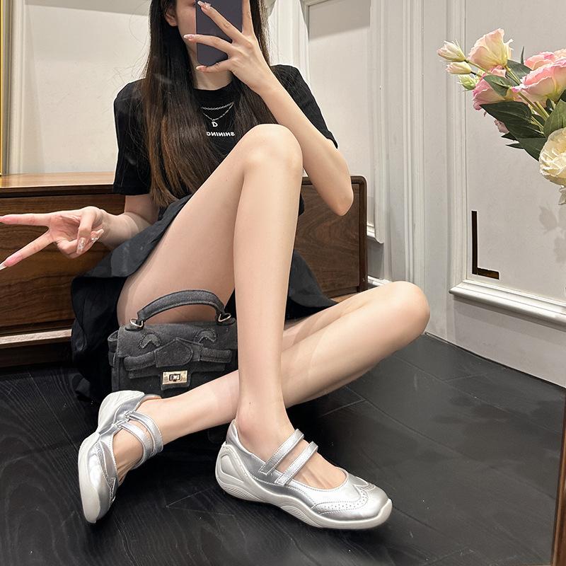 Туфли Мэри Джейн из коровьей кожи в стиле ретро, женские, весна 2025, для отдыха, спортивные балетки, на липучках, с толстой подошвой, увеличивающие рост, одинарные туфли