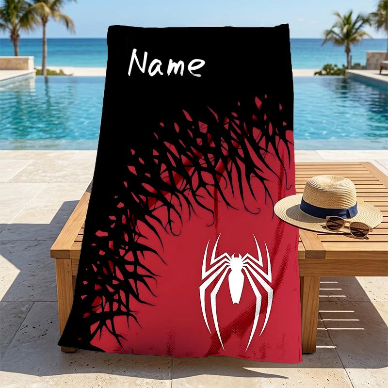 Personalized Name Spider-Man Pose Stylish Digital Printing Beach Towel Quick‑Drying Absorbent Blanket for Beach Pool Gym Travel