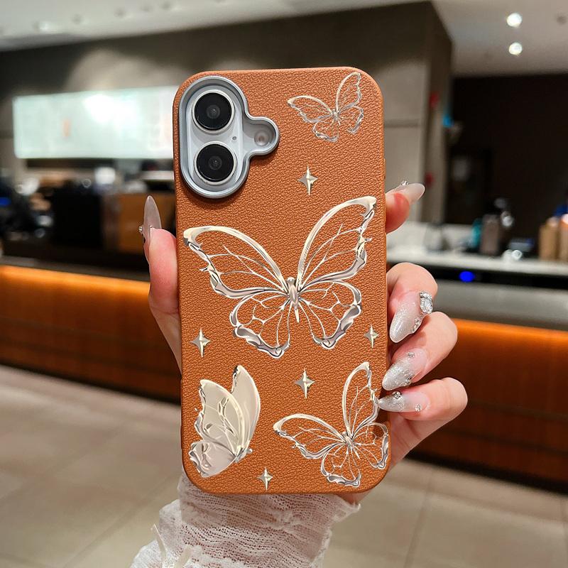 Чехол из ТПУ с рисунком бабочки и текстурой из кожи для iPhone 16 Pro Max 15 14 Pro 13 12 11, мягкий, ударопрочный, тонкий чехол для телефона