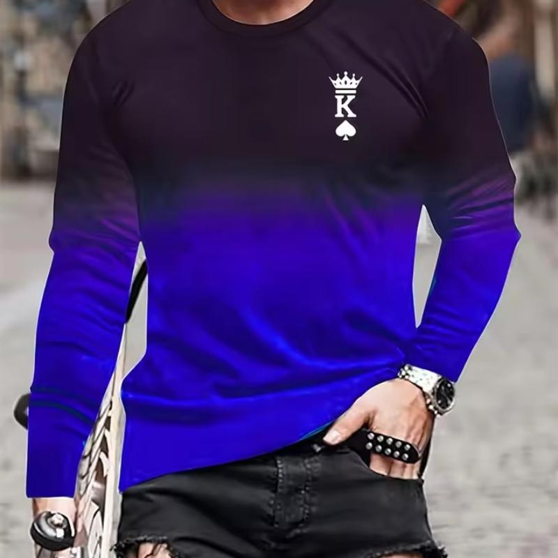 Gradient Color Pattern Print T Shirt Men Loose Men's Clothing Long Sleeve Gradient Graphic T Shirts Street Fashion Mens Clothes