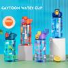 600 мл Детская бутылка для воды с изображением животных из мультфильма с соломинкой Портативная студенческая бутылка для воды с защитой от падения для малышей Чайник для напитков