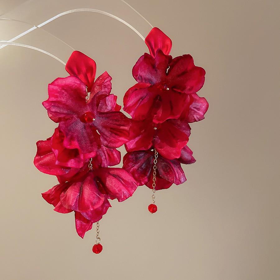 Роскошные серьги-кисточки с красными цветами: Стильные, Дорогие, Акцентные Серьги-Гвоздики для Женщин