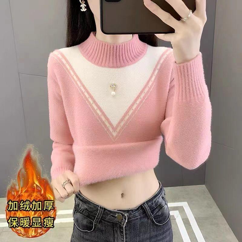 Women S Thick Half Turtleneck Knitted Sweater New Chinese Style Base Layer