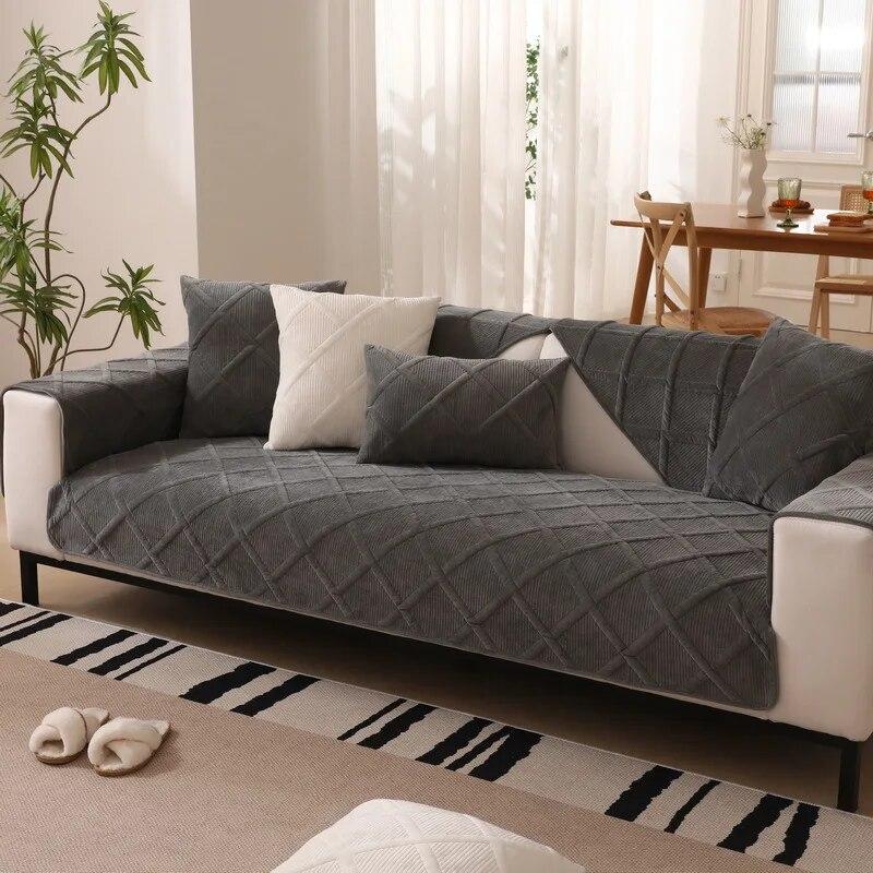 Хрустальный бархатный чехол для дивана, плюшевая подушка, утолщенный клетчатый чехол для дивана для гостиной, однотонный нескользящий диван, подлокотник, спинка, полотенце