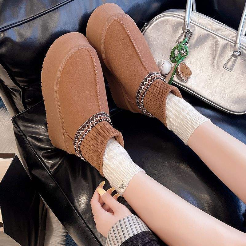 2025 новые зимние толстоподошвенные снежные флисовые теплые сноубутсы женские флисовые утолщенные шерстяные вязаные ботинки