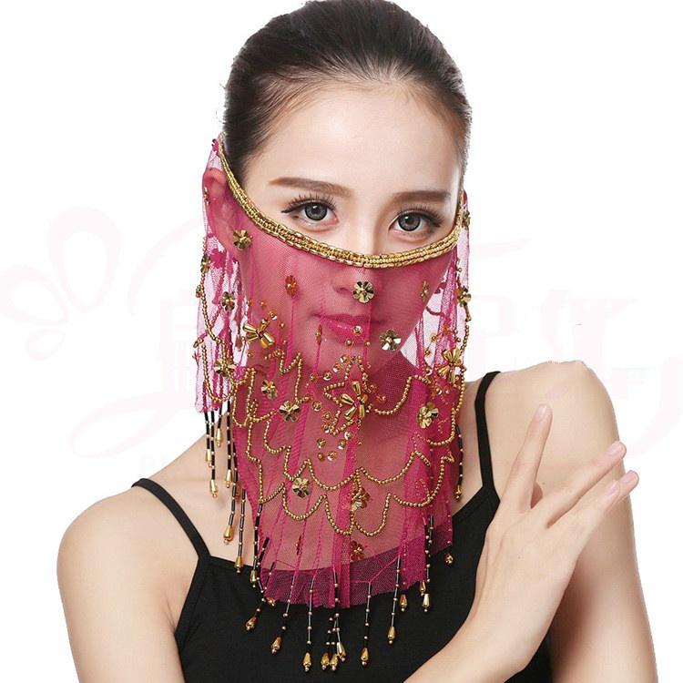 Beautiful Lady Belly Dance Dancing Face Mask Voile Wrap Scarf Sequin Perform Accessory