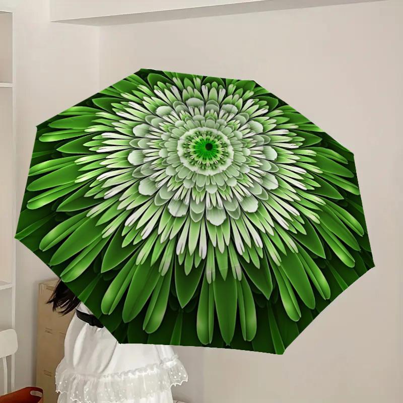 1pc Green Floral Mandala Automatic Open/Close Umbrella, Folding Compact Umbrella with Lightweight Design for Women/Men yy251028229