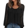 Women's Fashionable Solid Color Round Neck Long Sleeved Lace Patchwork Casual Pullover T-shirt Top