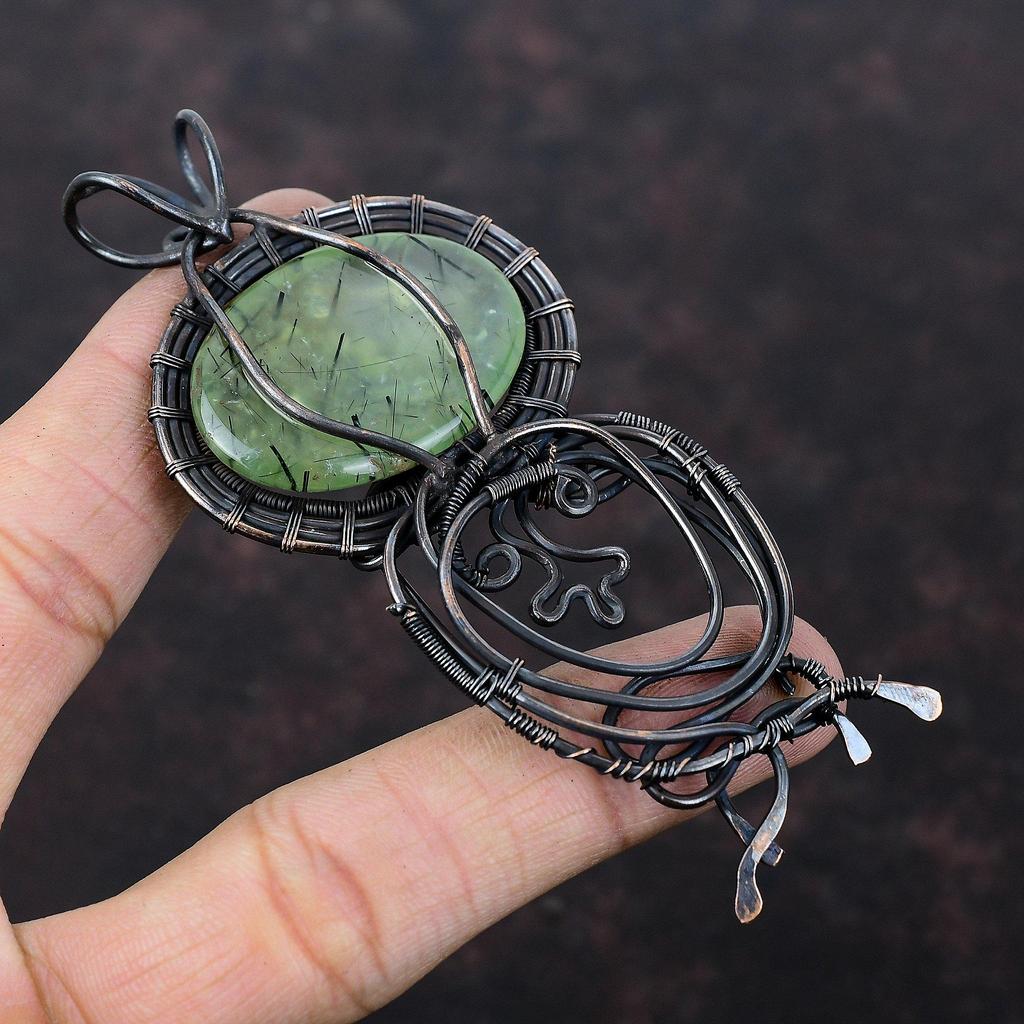 Moss Prehnite Pendant Copper Wire Wrapped Jewelry Handmade Pendant Wire Wrapped Pendant Gemstone Jewelry Antique Copper Pendant Gift For Him