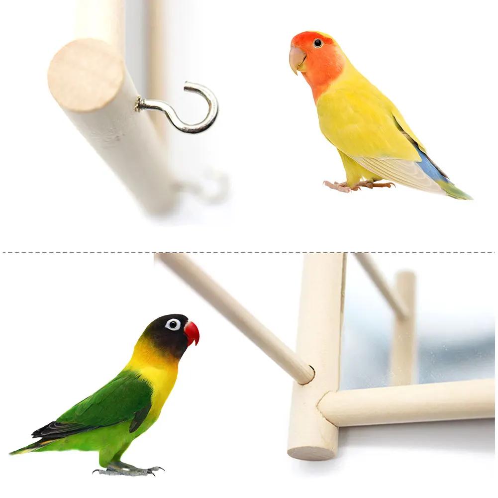 Wood Bird Mirror With Perch Stand Bird Toy Stand Bird Toy For Parrot Parakeets Cockatiels Cage Cage Parakeet Accessories