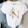 Custom Name Letter Combination Women T Shirt Floral Gold Letter Font A B C D Print Short Sleeve Tee Tops Female T-shirt Clothes