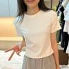 Women's Summer Cotton Slim Fit Short Sleeve Round Neck T-Shirt - Solid Color Casual Design