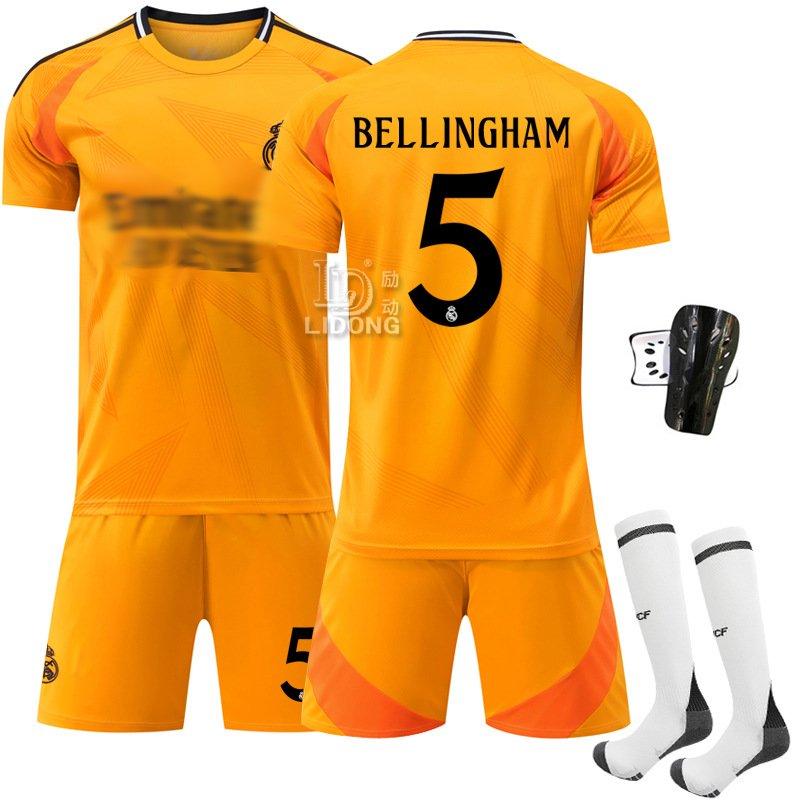 Away Soccer Jersey Set 2024/25 Jersey with Shorts Socks Bellingham 5 Fan Version Orange