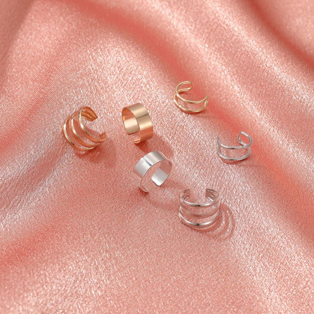 Three Styles Minimalist Plain Cuff Ear Cuff Set No Piercing Clip on Ear Wrap Ornaments for Women Punk Stackable Fashion Ear Accessories