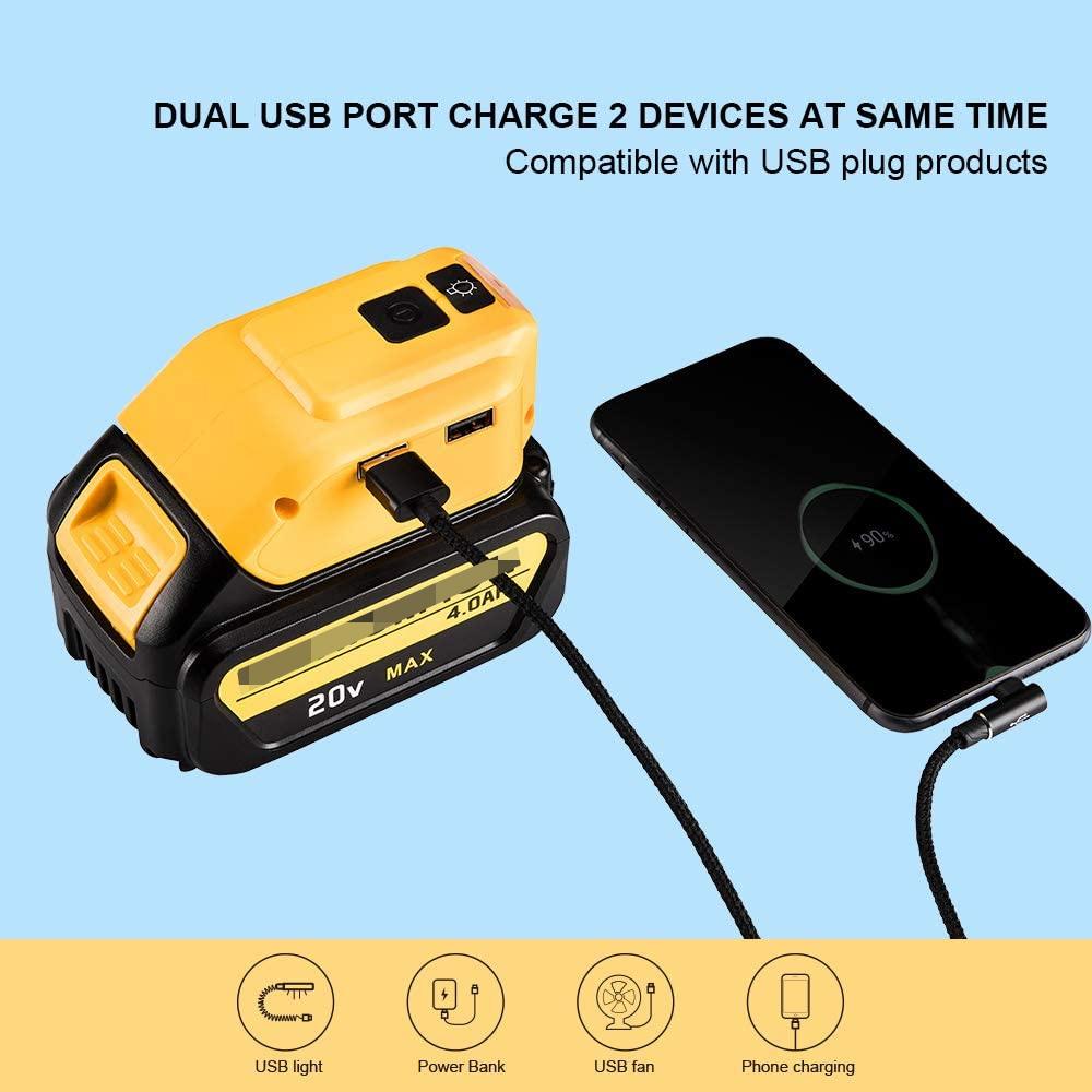 Dual USB Output LED DCB090 Li-ion Battery Charger Adapter for Dewalt