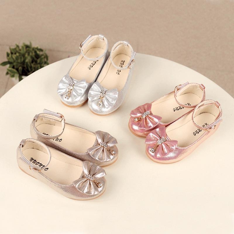 Girls Princess Leather Shoes Spring Autumn Elegant Kid Ballet Shoes Ankle-strap Bowtie Fashion Causal Children's Flats Versatile
