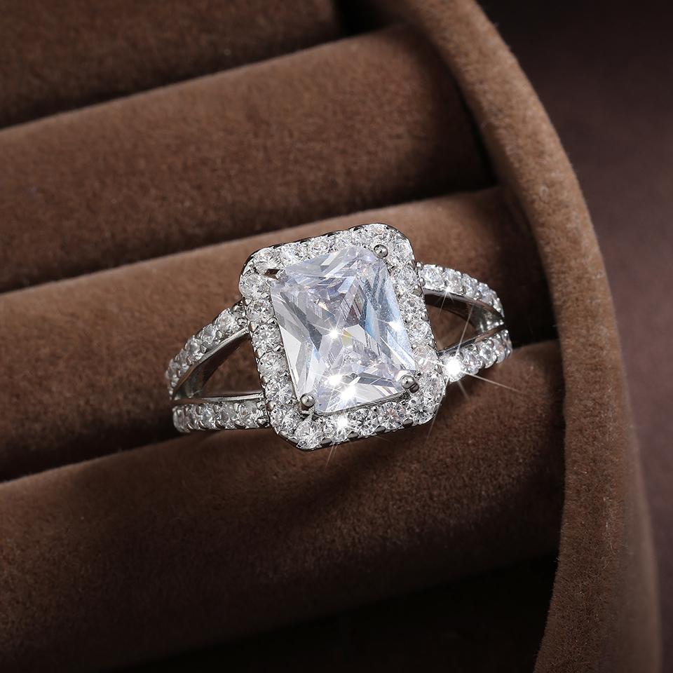 ZAKOL Classic Clear Geometric Cubic Zirconia Wedding Ring for Women Brilliant Sparkling Engagement Party Zircon Gifts