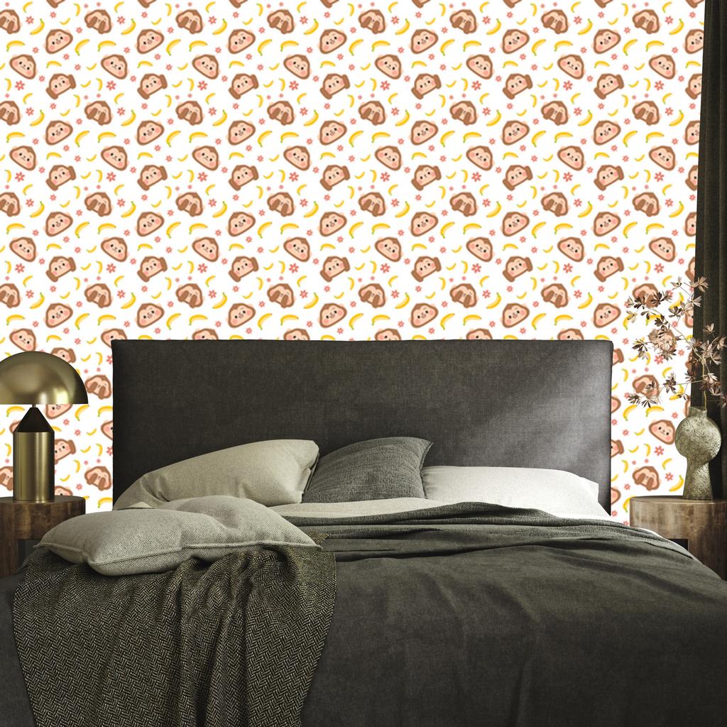 Monkey Wallpaper White, Cream and Peach for Living Room and Bedroom 50x1000
