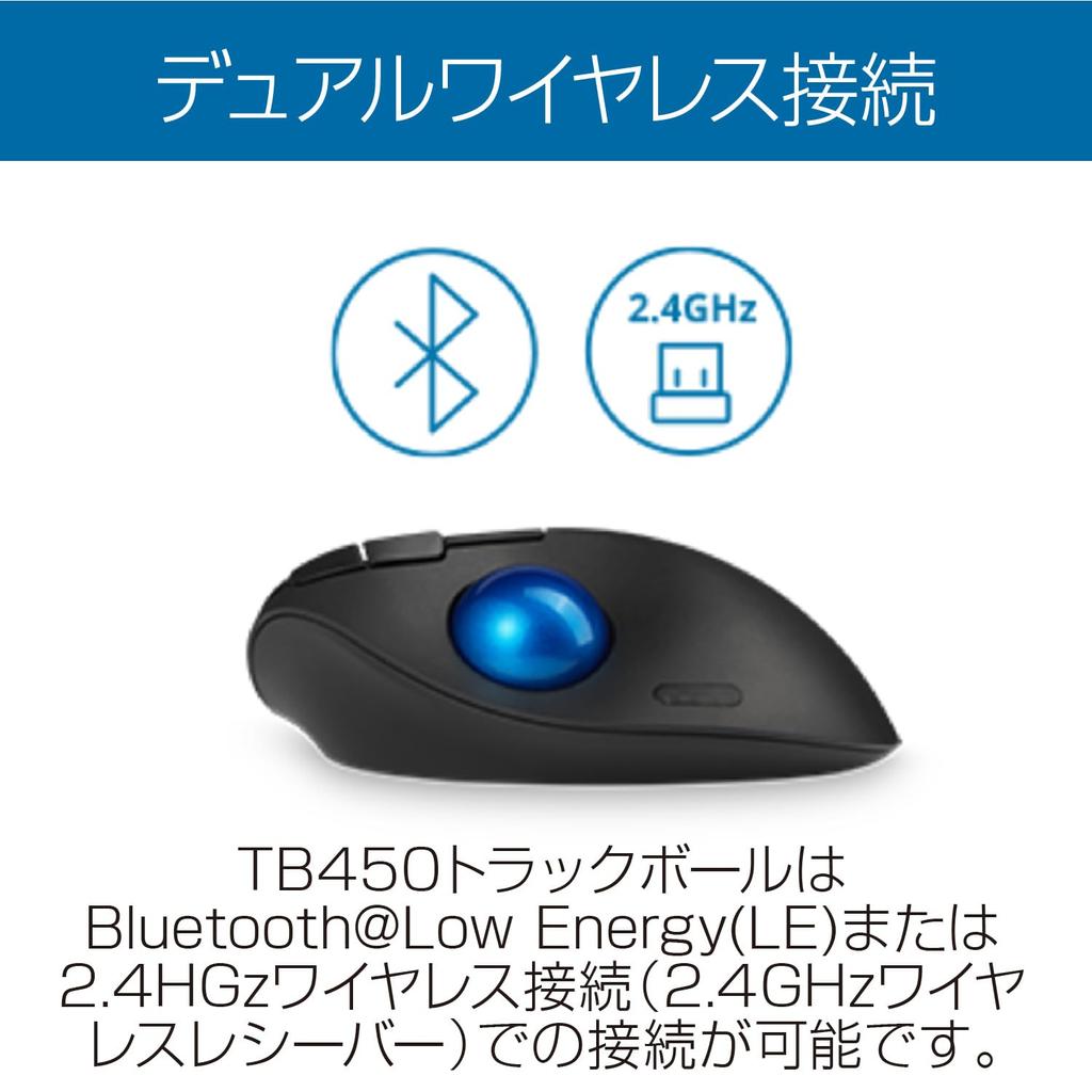 Kensington Pro Fit Ergo TB450 Wireless with Patented Ball Eject Bluetooth Low 7 Function and Up to Battery Life Trackball, K72194JP, Blue, Button,