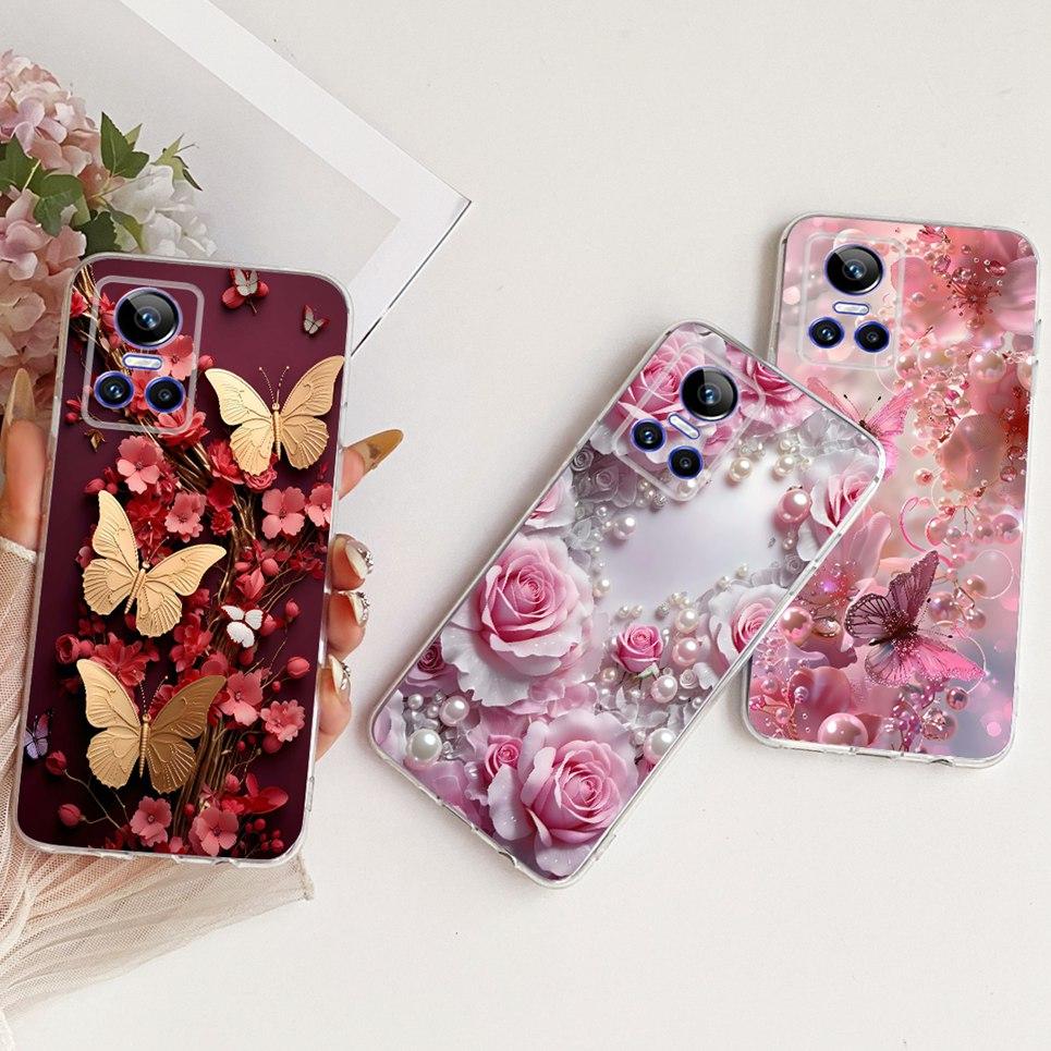 Luxury Flower Butterfly Bow Pattern Casing For Realme GT Neo 3 150W Neo 5 240E GT3 Back Cover Clear Soft Silicone Phone Case