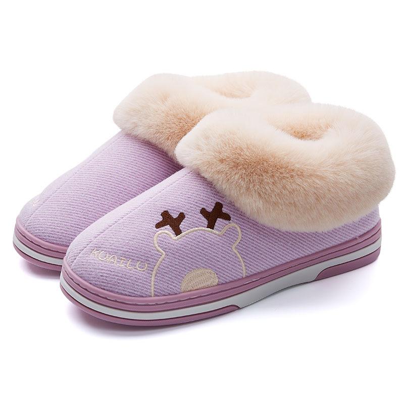 Fashion Comwarm Indoor Warm Plush Slippers For Women Men Winter Fashion Furry Slippers Flully Cotton Slides Home Non-Slip Bedroom Shoes