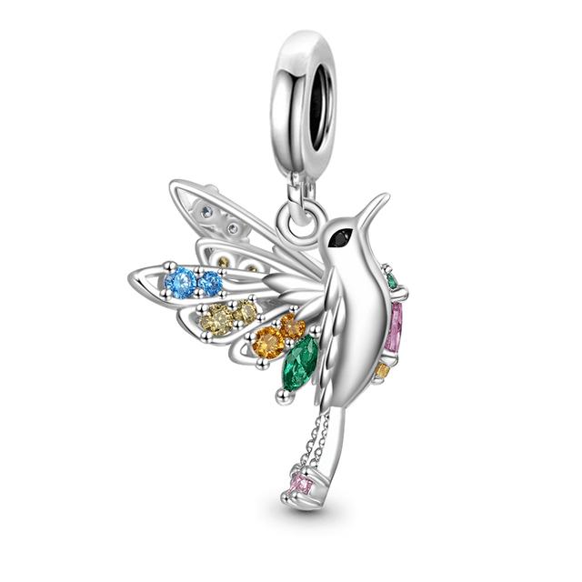 New 925 Sterling Silver Hummingbird Swallow Leaf Spring Charms For Temperament Bracelet &Necklace Valentines