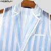 INCERUN Men Lapel Sleeveless Buttons Striped Transparent Mesh Sheer Waistcoats