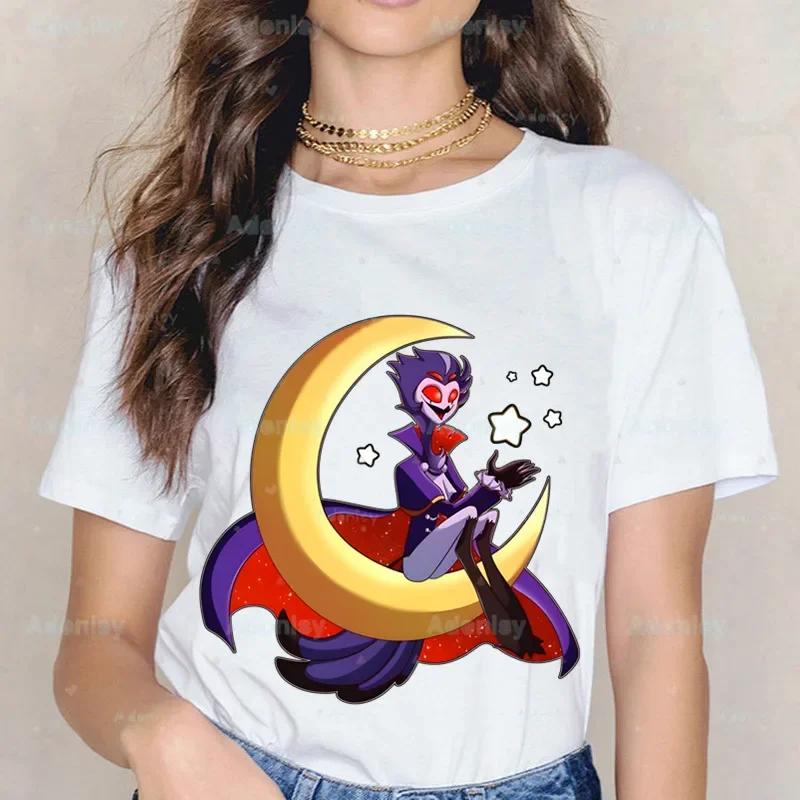 Мультяшные футболки Helluva Boss Женские летние графические футболки Смешные футболки для женщин Футболки с круглым вырезом Топы Харадзюку