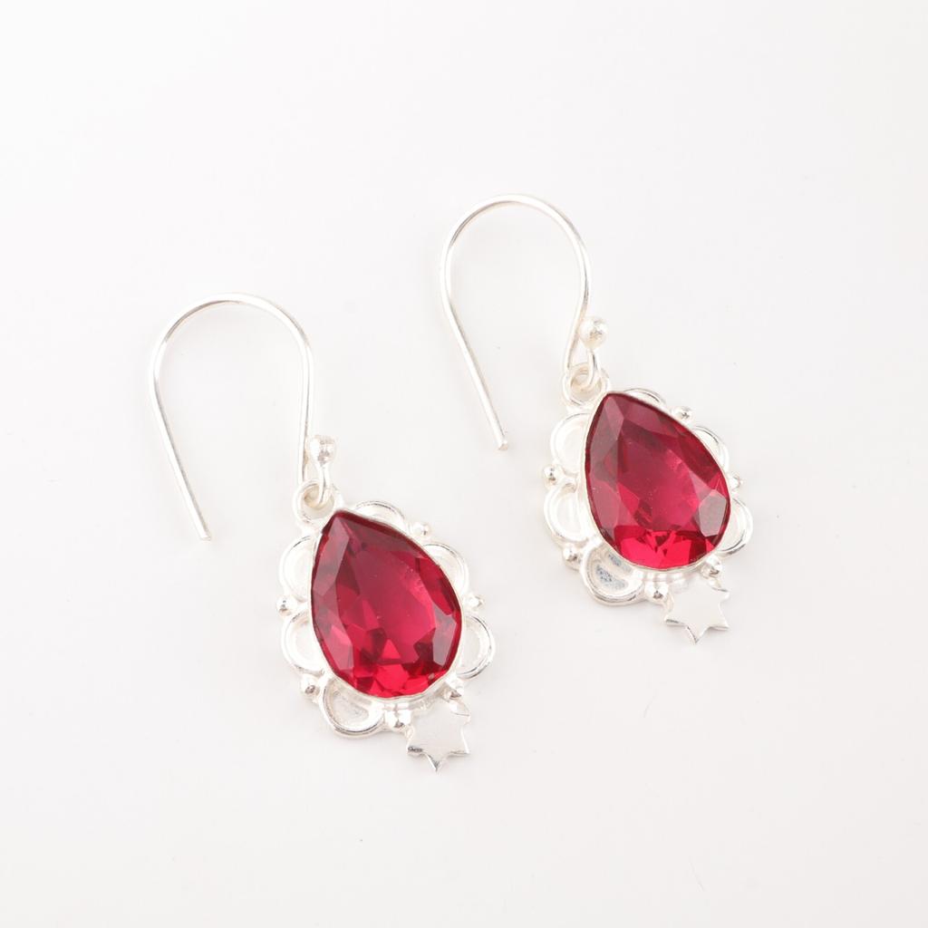 Pink Rubellite Gemstone 925 Solid Silver Handmade Jewelry Dangle Earrings 1.6" EE-163-7