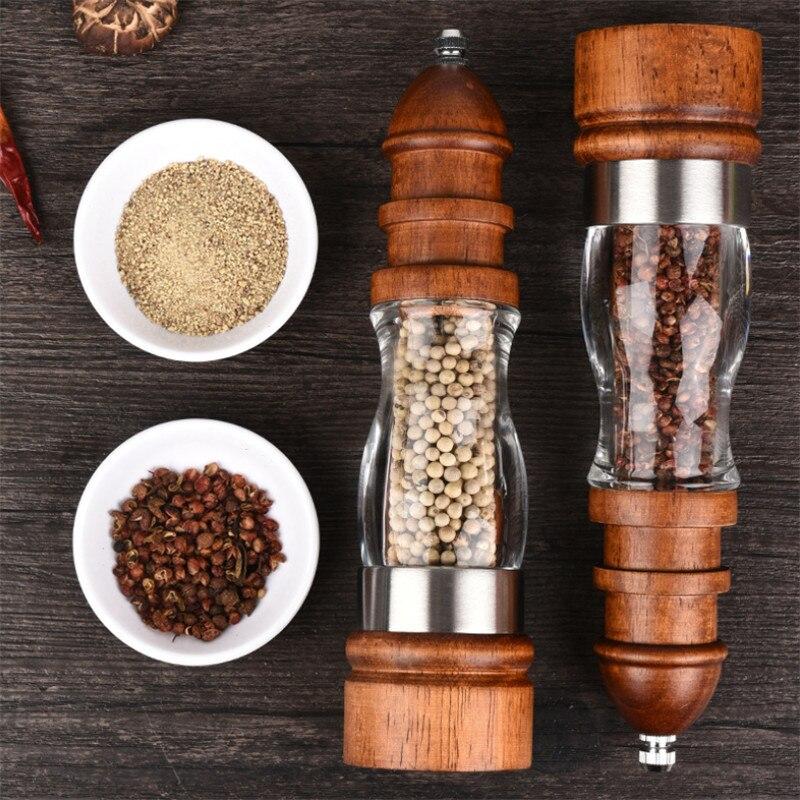 Wooden Salt Pepper Grinder Manual Acrylic Spice Mills Adjustable Coarseness Seasoning Bottle Kitchen Tools