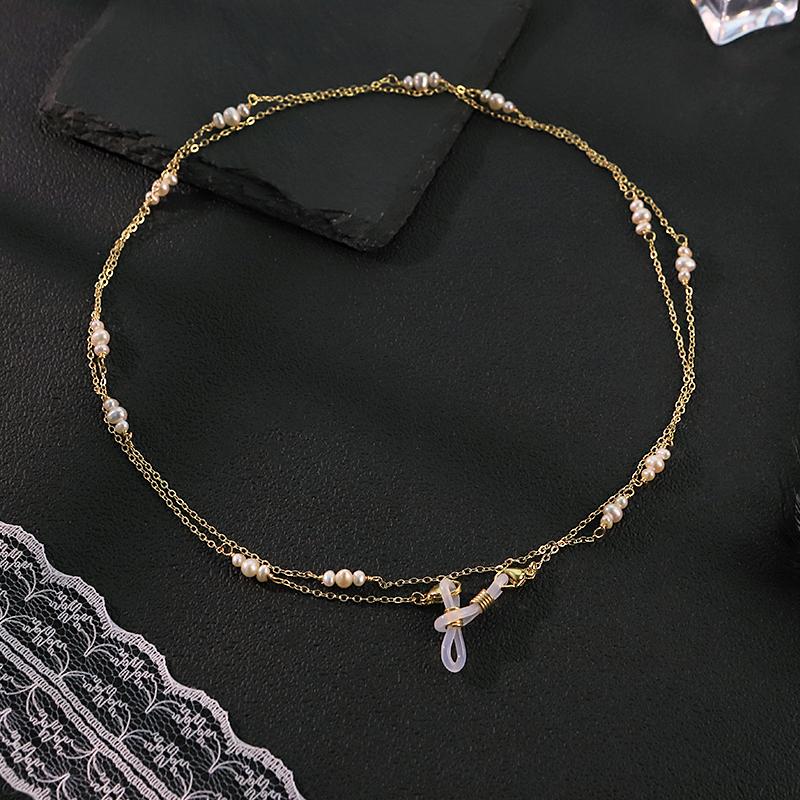 Natural Freshwater Pearl Double-Layer Eyeglass Necklace for Women Sunglasses Eyewear Strap Holder Statement Fashion Jewelry