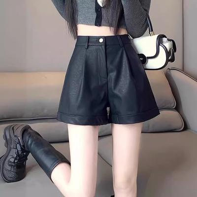 Шорты из искусственной кожи женские осенне-зимние новые с высокой талией и тонкие верхние брюки свободные широкие леггинсы a-word повседневные леггинсы