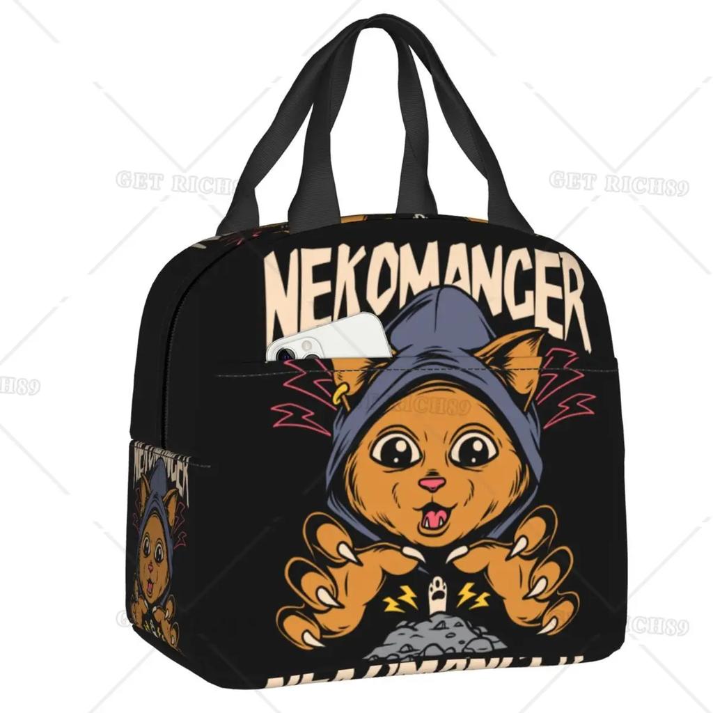 Satanic Cat Insulated Lunch Bag Waterproof Thermal Cooler Lunch Box with Side Pocket for Women Men Kids Camping Travel