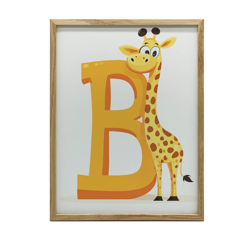 Plakat Śmiejąca Się Żyrafa Przy Literze B Plakat Śmiejąca Się Żyrafa Przy Literze B, 50X70 Cm, Rama Aluminiowa Złota, Papier Matowy 230 Gsm