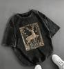 Acid Wash Mermaid Graphic Tee Vintage Retro Streetwear Top Washed Cotton Tshirt Harajuku Style Hip Hop Casual Tee